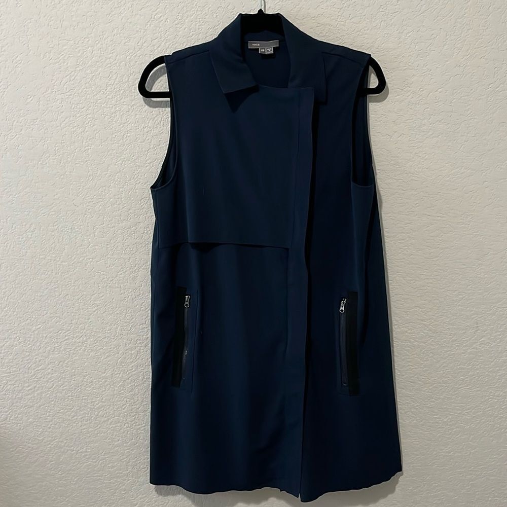 VINCE Laser Cut Trench Vest Zip Front, Navy, Size XS - Picture 2 of 10